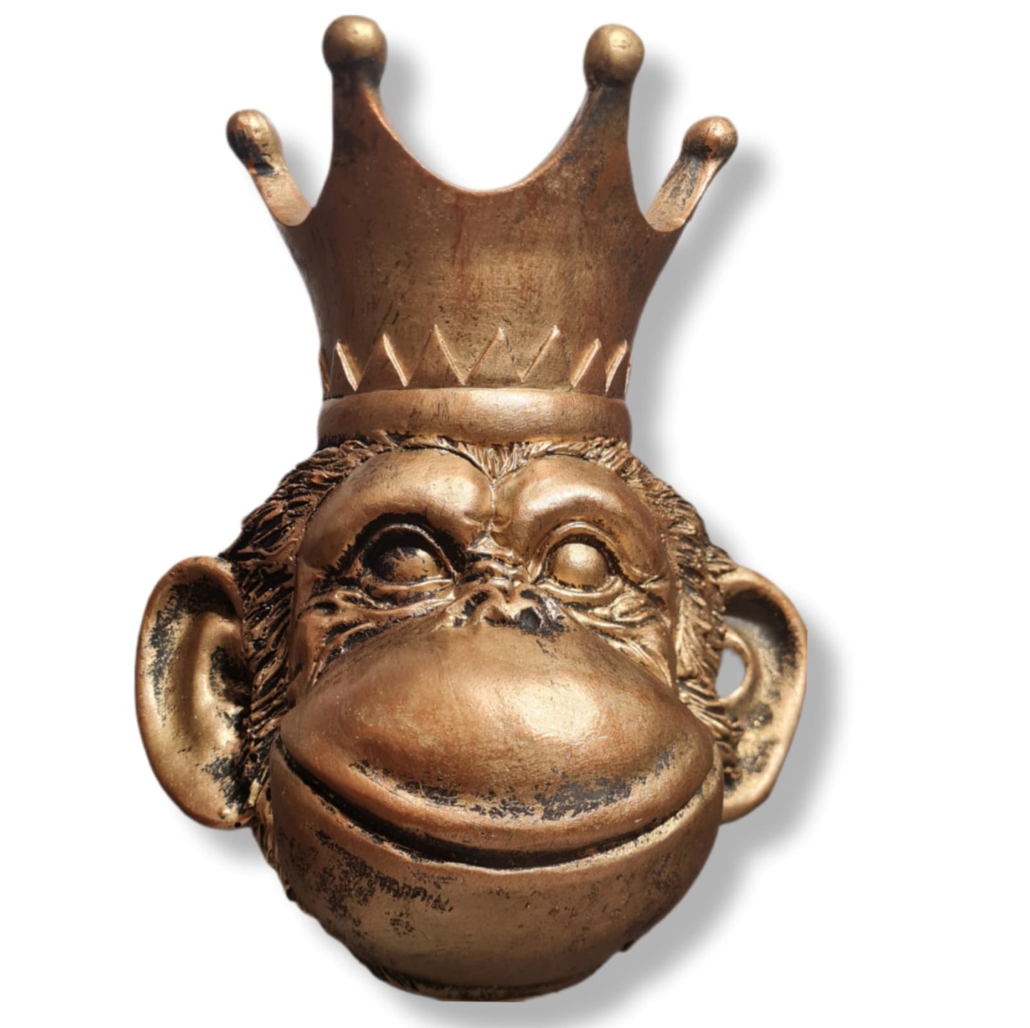 Pflanzgefäß aus Acryl, goldfarbig patiniert, mit einer Krone auf zum bepflanzen, Höhe 16cm