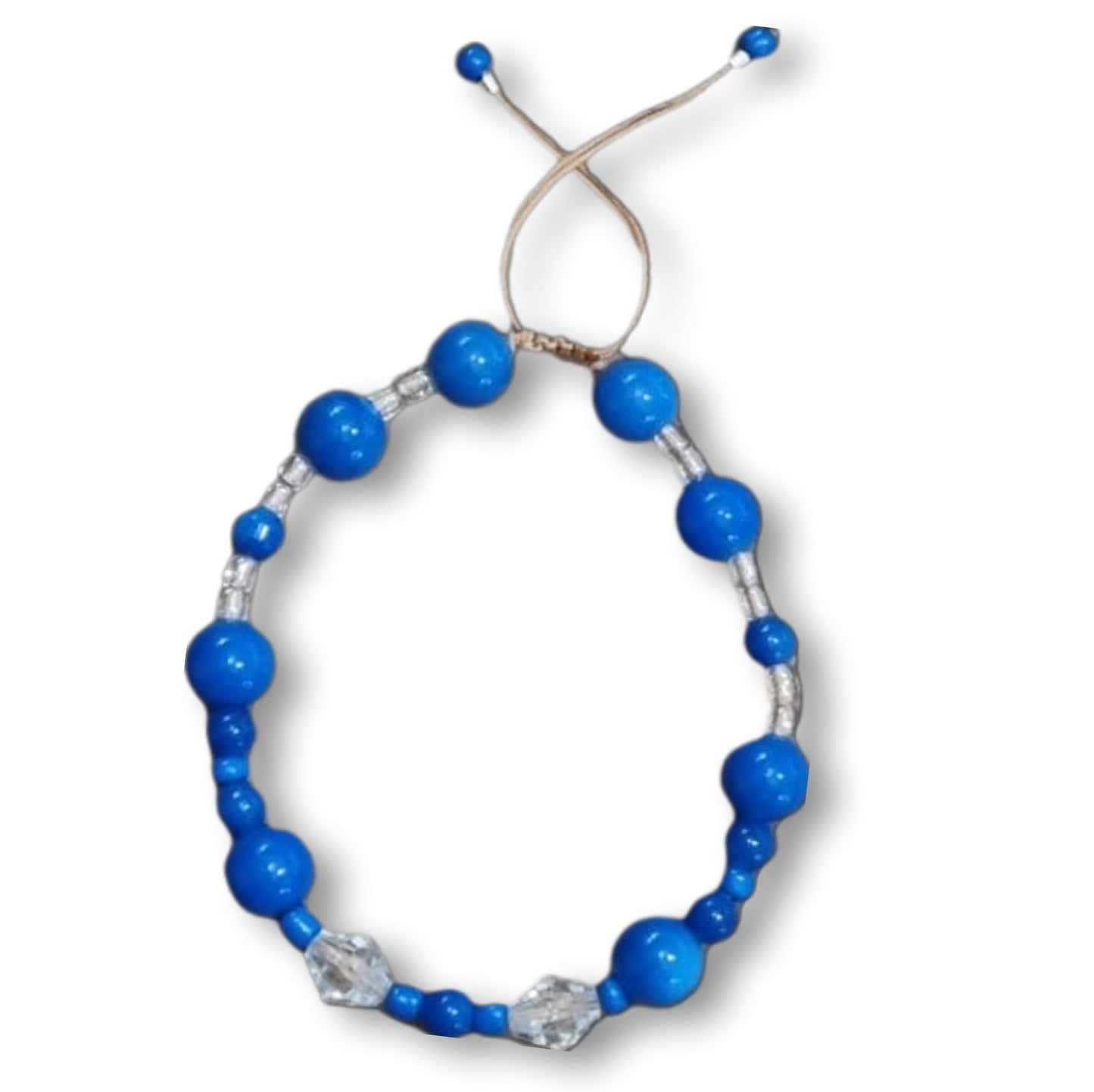 Armband Farbe Königsblau aus Glasperlen Ø 6cm Verschluss mit einer Kordel geflochten , Größenverstellbar.