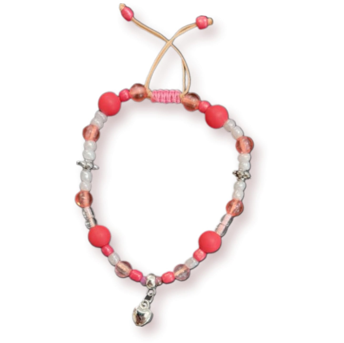 Armband mit Roten und Weißen  Glasperlen geflochten, der Verschluss ist verstellbar Ø6cm.