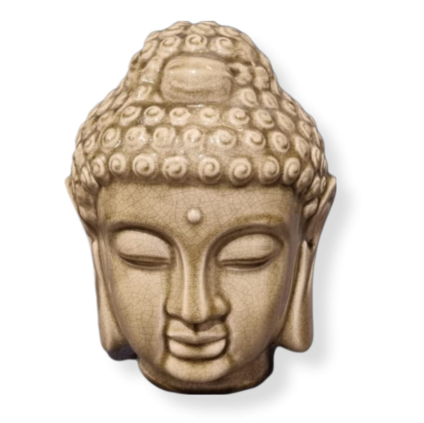 Entdecken Sie die zeitlose Schönheit des Budha Kopf aus Keramik. Mit einer Höhe von 27cm und einem Durchmesser von 20cm ist dieser Kopf nicht nur ein Blickfang, sondern auch ein Symbol der Ruhe und Gelassenheit. Die lasierte Oberfläche in Beige, Grün und Grau verleiht dem Kopf eine besondere Ausstrahlung.