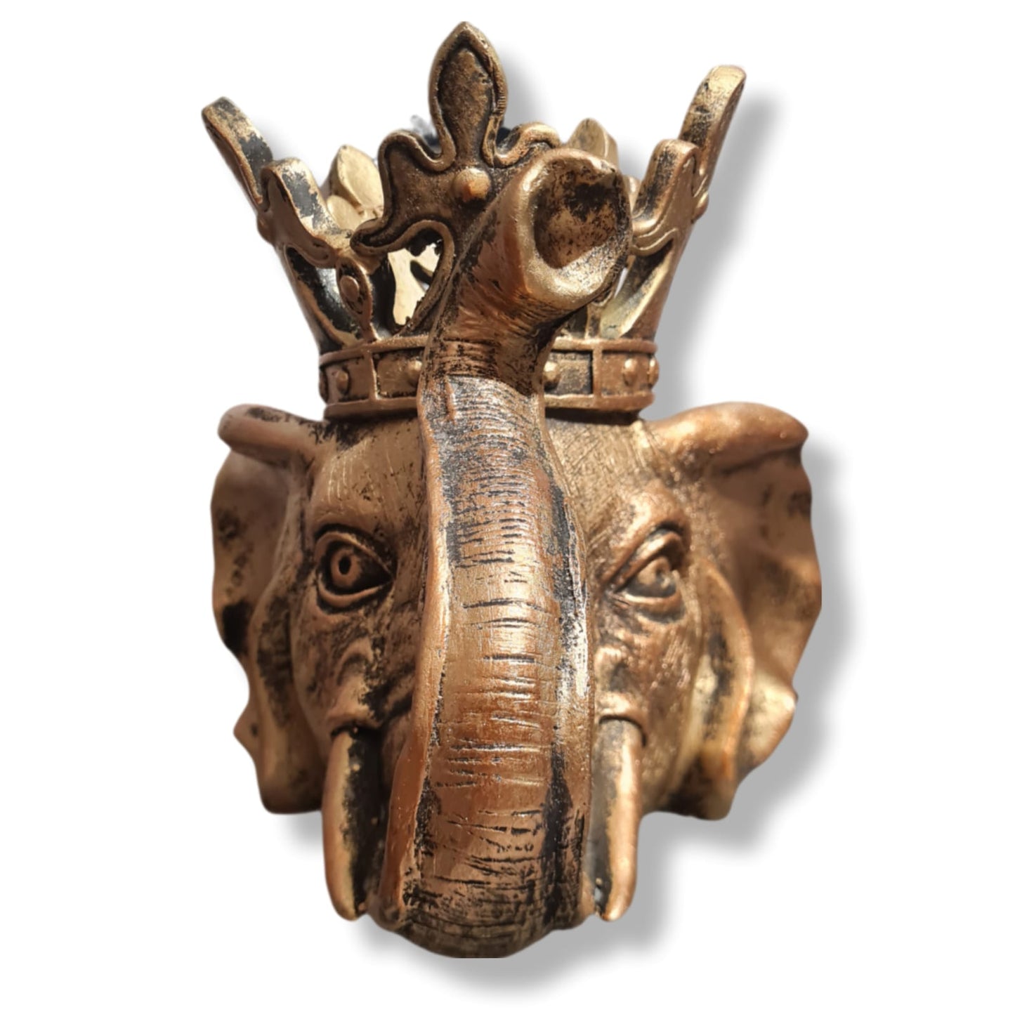 Elefant Deko Pflanztopf in der Krone Goldfarbig, aus Kunstharz Übertopf,Höhe20cm, Breite 22cm Tiefe 20cm.