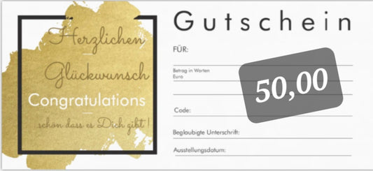 Gutschein 50 Euro auf Gold und Weiss papier
