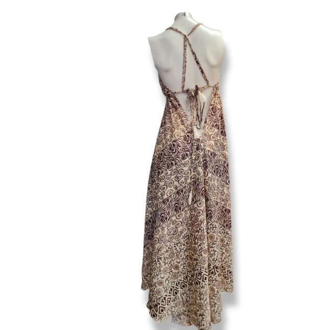 Maxikleid im indischen Style. In der Farbe Beige/Beere. Unikat- Rückenausschnitt mit Schnürrung