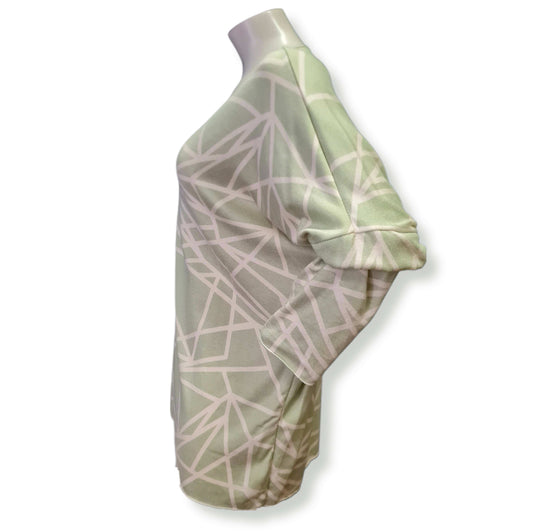 Langarm Shirt mit Geo Muster und V-Ausschnitt in hellen Grün