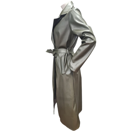 Klassischer Trenchcoat in Lederoptik Nappa mit Gürtel und Reverskragen