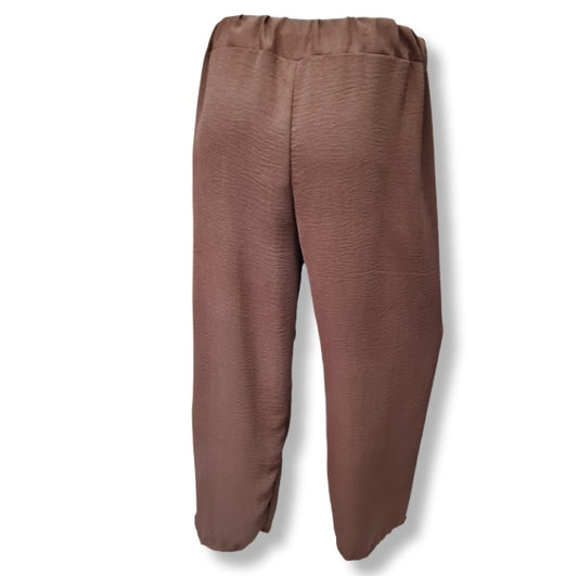 Braune Palazzo Hose weites Bein mit Gummibund in der Farbe Schoko