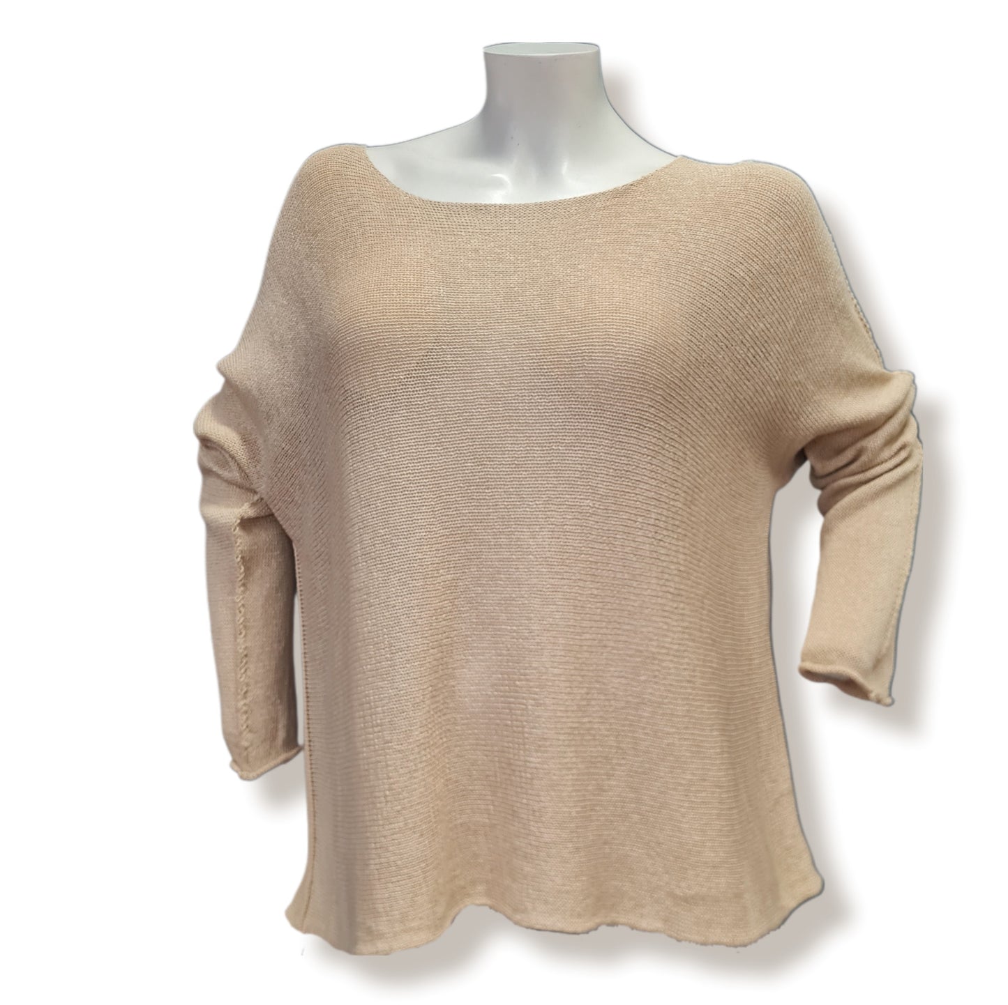 Basic Pullover hergestellt Made in Italy aus 100% Baumwolle.Rundum gestrickt mit Rundhals. In der Farbe Beige in leichten Sommergarn gestrickt.