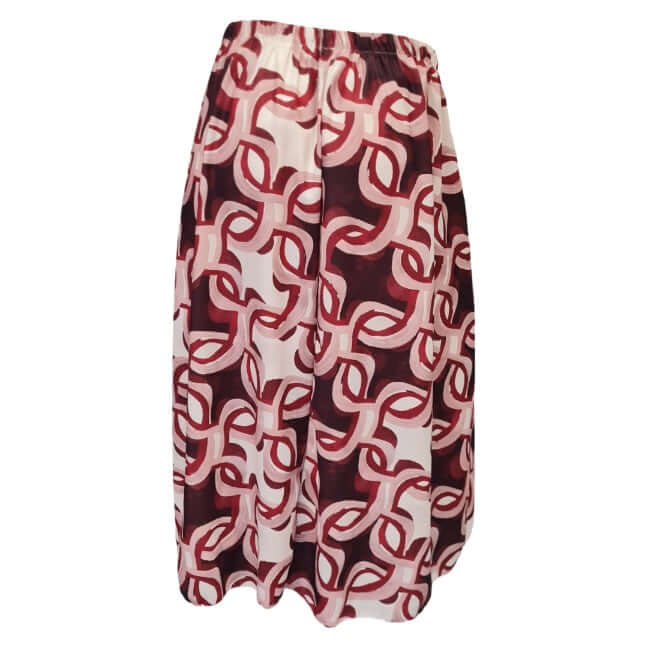 Geomuster in Rot, Weinrot, Beige aussergwöhnlich ornamente. Mit Gummizug und in Midlänge