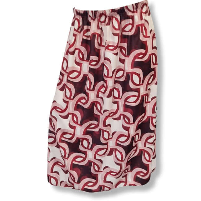 Geomuster in Rot, Weinrot, Beige aussergwöhnlich ornamente. Mit Gummizug und in Midlänge