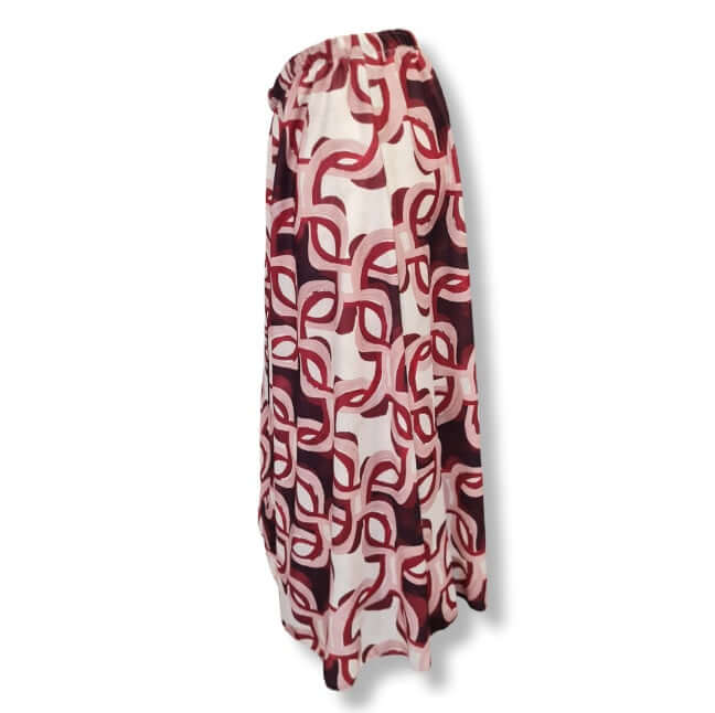 Geomuster in Rot, Weinrot, Beige aussergwöhnlich ornamente. Mit Gummizug und in Midlänge
