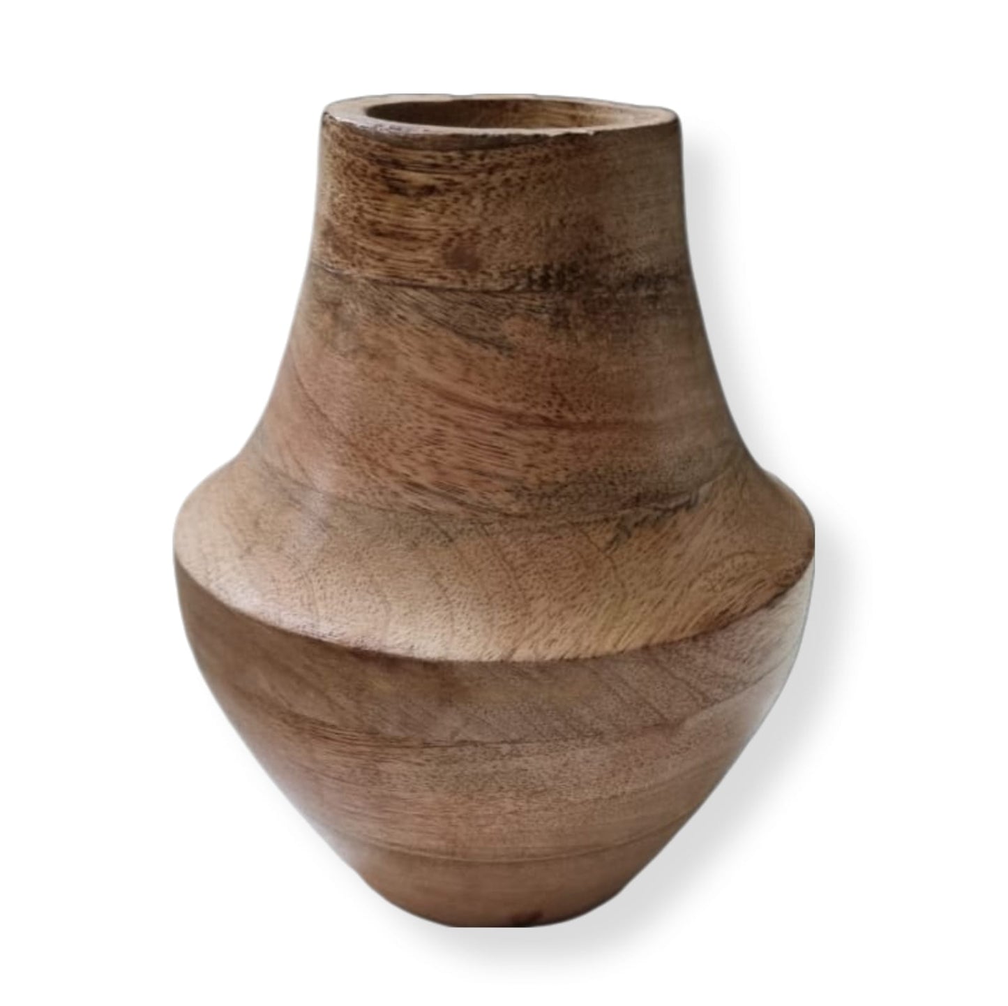 Verleihen Sie Ihrem Zuhause eine natürliche und rustikale Note mit unserer handgefertigten Vase aus Akazienholz. Mit einer Höhe von 12 cm und einer Öffnung von Ø5cm ist sie perfekt für Trockenblumen geeignet. Ein dekoratives Stück, das jedem Raum Wärme und Gemütlichkeit verleiht. Ansicht von vorne, schöne Holzstruktur erkennbar.