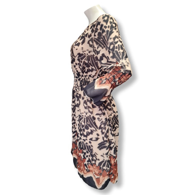 Kleid mit floralendruck in der Farbe Beige Schwarz mit Blumendruck in Braun